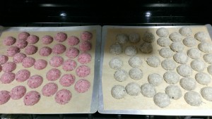 Macaroon trays ready for the oven